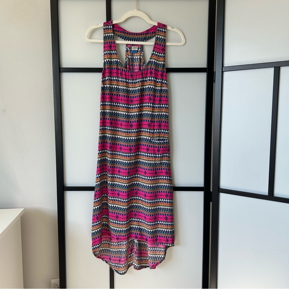 [S] Kavu Jocelyn Racerback Pink Blue Geometric Tribal Pattern Summer Midi Dress
